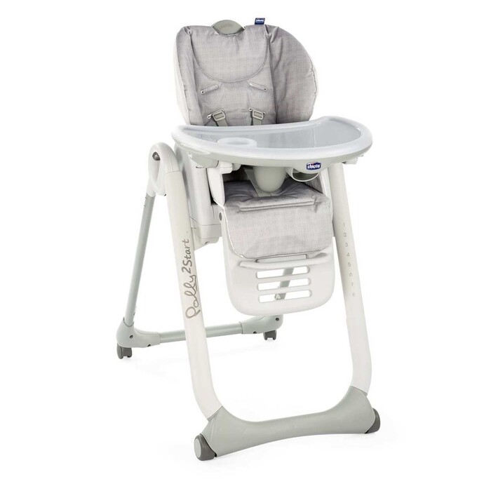 Chicco Polly 2 Start Folding Highchair with Metal Frame & Fabric Seat Happy Silver