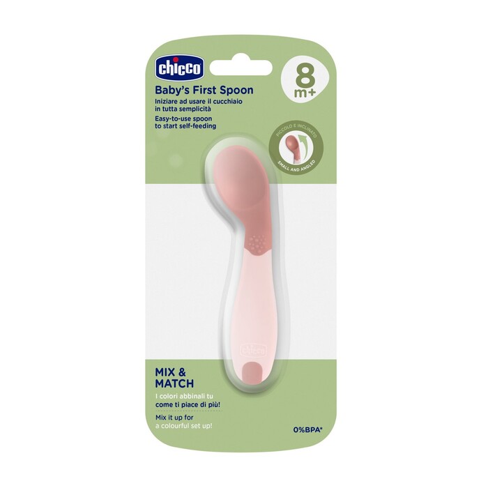 Chicco Silicone First Spoon Natural Pink For 8+ Months