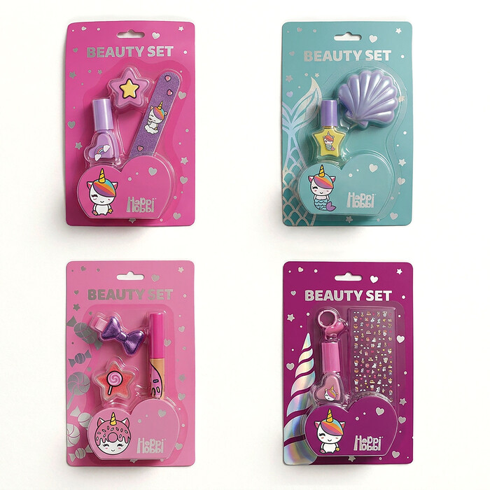 HappiHobbi Beauty Set in blister Sparkle Love 4 designs For 6+ Ages