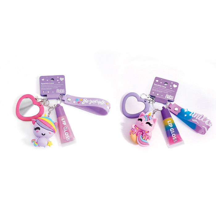 HappiHobbi Keychain with Lip Gloss & Unicorn Figurine 2 designs For 6+ Ages