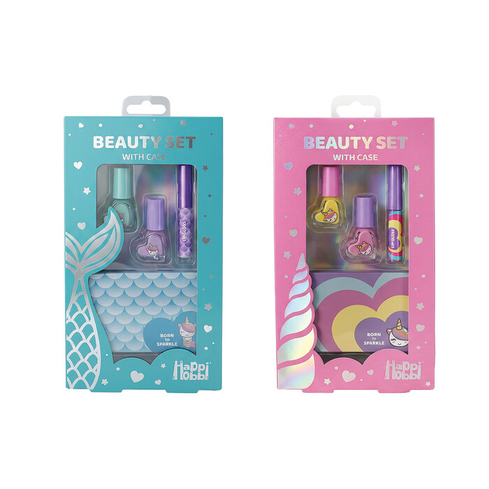HappiHobbi Beauty Set with Case Sparkle Love 2 designs For 6+ Ages