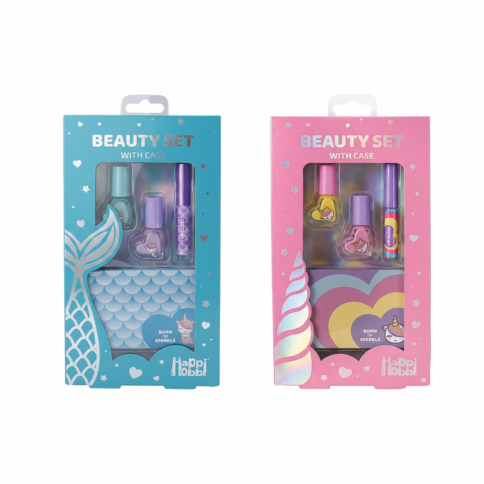 HappiHobbi Beauty Set with Case Sparkle Love 2 designs For 6+ Ages