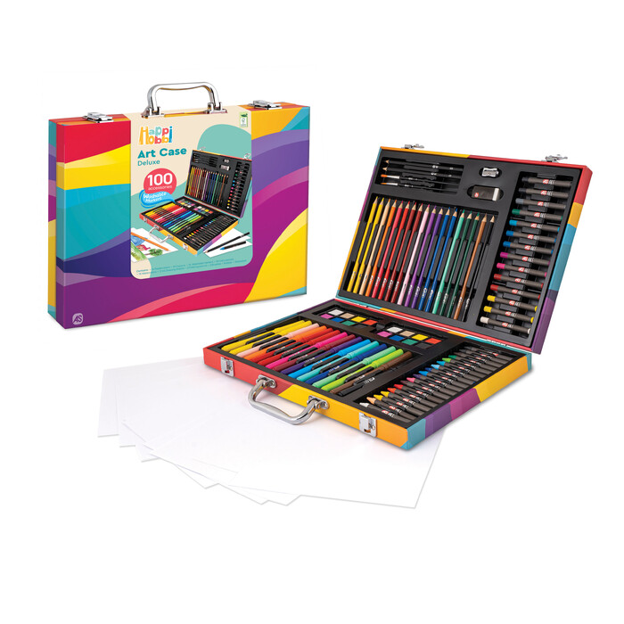 HappiHobbi Κασετίνα Ζωγραφικής Deluxe Rainbow Με 100 Αξεσουάρ Για 3+ Χρονών