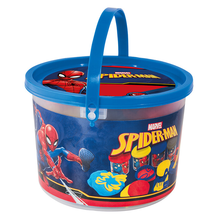 AS Dough Marvel Spiderman Bucket With 4 Pots - 3D Caps And 8 Tools 200gr For Ages 3+