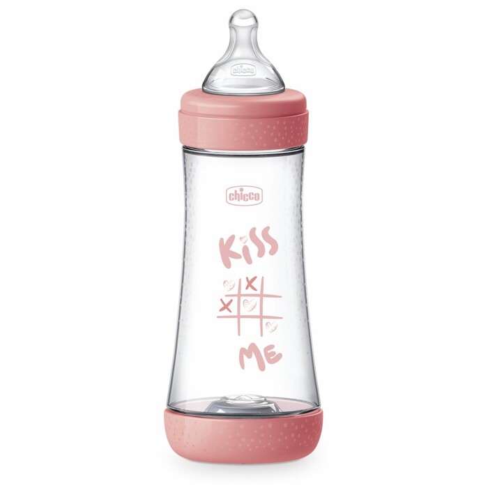 Chicco Plastic Baby Bottle Perfect 5 Anti-Colic with Silicone Nipple Pink 300ml For 4+ Months