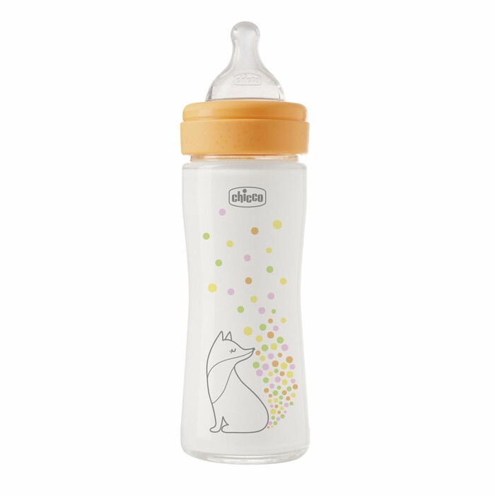 Chicco Glass Baby Bottle Perfect Easy Anti-Colic Fox 240ml For 0+ Months