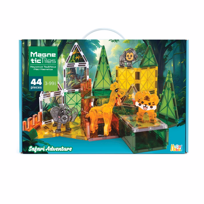 HappiHobbi Magnetic Tiles Safari Adventure 44pcs For 3+ Ages