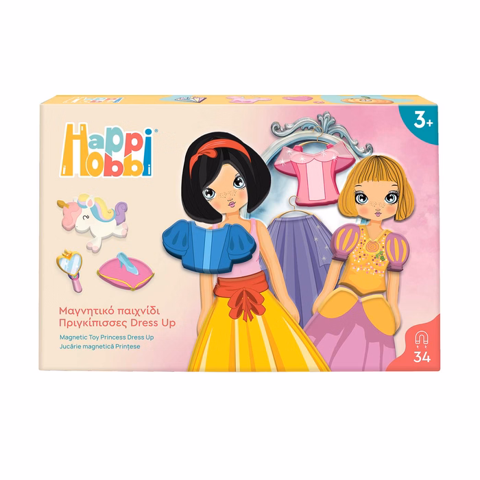 HappiHobbi Princesses Dress Up 34 Educational Paper Magnets For Ages 3+