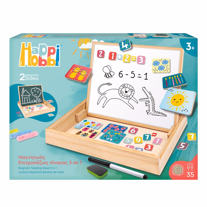 HappiHobbi Magnet Wooden Double-Sided Magnetic Board with 35 Educational Magnets for Ages 3+