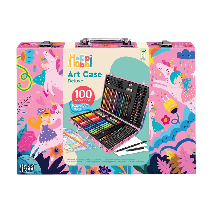 HappiHobbi Art Case Deluxe Fantasy Unicorns With 100 Accessories For Ages 3+