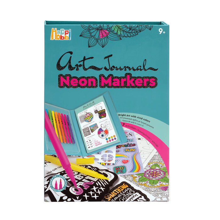 HappiHobbi Art Journal Neon Markers For Ages 9+