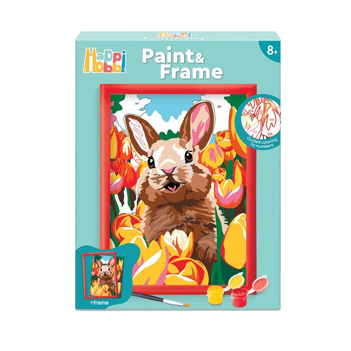 HappiHobbi Paint & Frame | Paint by Numbers - Cheerful Bunny | For Ages 8+