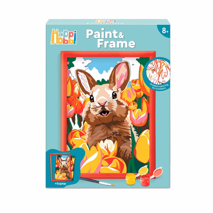 HappiHobbi Paint & Frame | Paint by Numbers - Cheerful Bunny | For Ages 8+