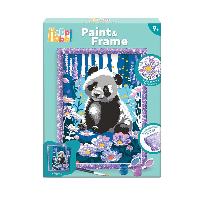 HappiHobbi Paint & Frame | Paint by Numbers - Dreamy Panda | For Ages 9+