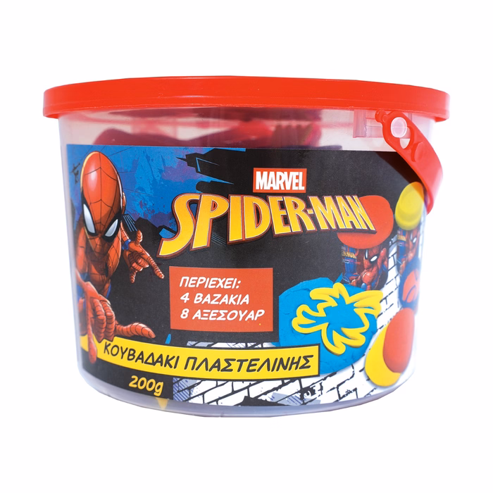AS Πλαστελίνη Marvel Spiderman Κουβαδάκι Με 4 Βαζάκια Και 8 Εργαλεία 200g 3+ Χρονών