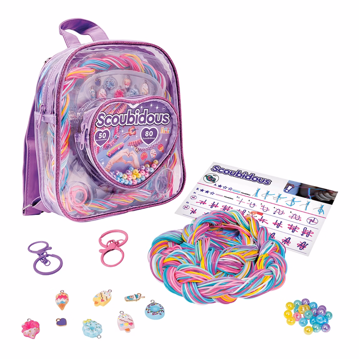 HappiHobbi Scoubidous Backpack with 80 Scoubidous & Accessories For Ages 6+