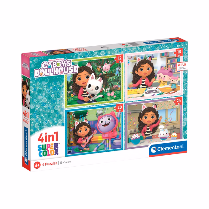 Clementoni Kids Puzzle 4 in 1 Super Color DreamWorks Gabby's Dollhouse 12-16-20-24 pcs