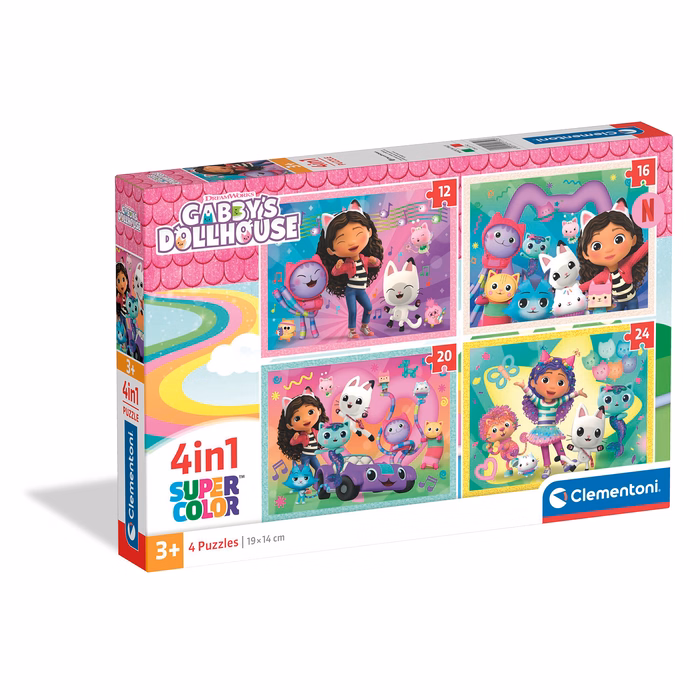 Clementoni Kids Puzzle 4 in 1 Super Color Gabby's Dolhouse 12-16-20-24 pcs