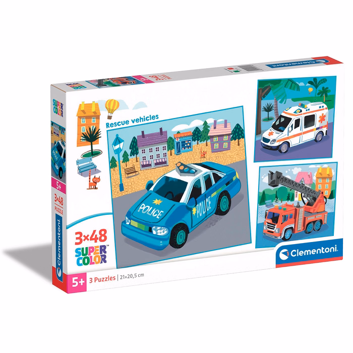 Clementoni Kids Puzzle Super Color Rescue Vehicles 3x48 pcs