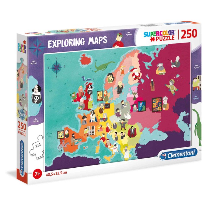 Clementoni Παιδικό Παζλ Super Color Exploring Maps Σπουδαίοι Ανθρωποι Στην Ευρώπη 250 τμχ