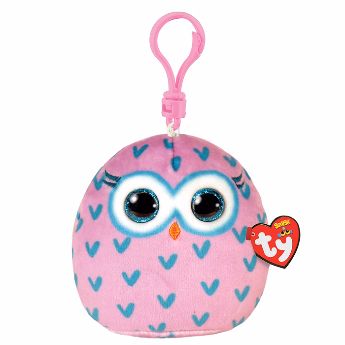 TY Squishy Beanies Winks Plush Key Chain Owl Pink