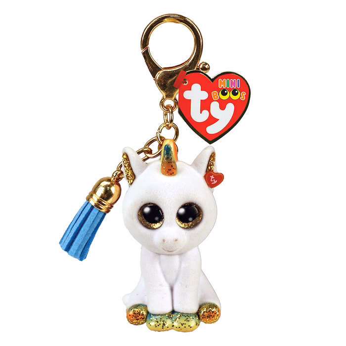 TY Mini Boos Key Chain Pixy Unicorn White