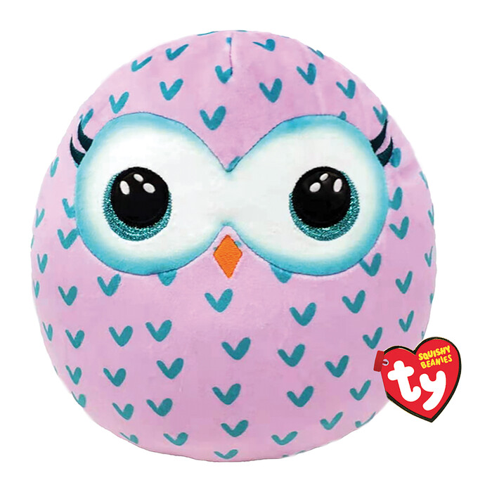 TY Squishy Beanies Winks Plush Owl Pink 25cm