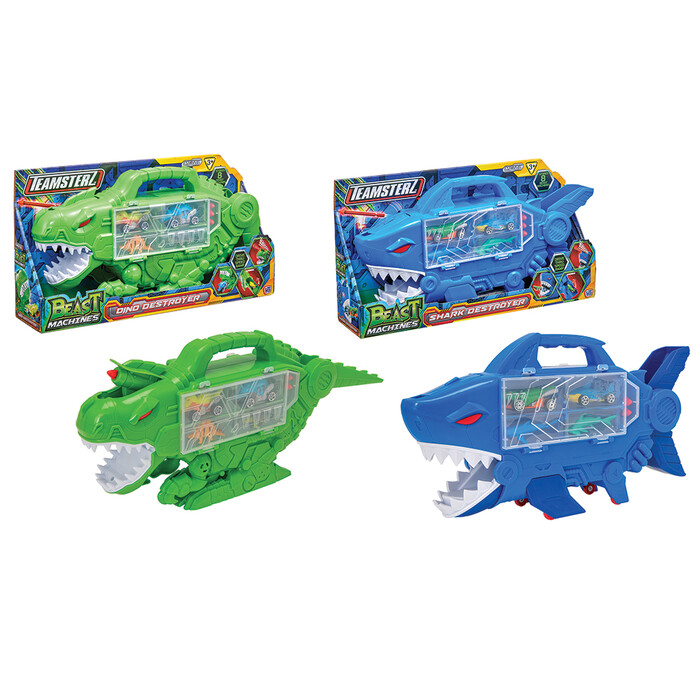 Teamsterz Beast Machines Dino Destroyer & Shark Destroyer Car Case With 2 Cars & Accessories For Ages 3+