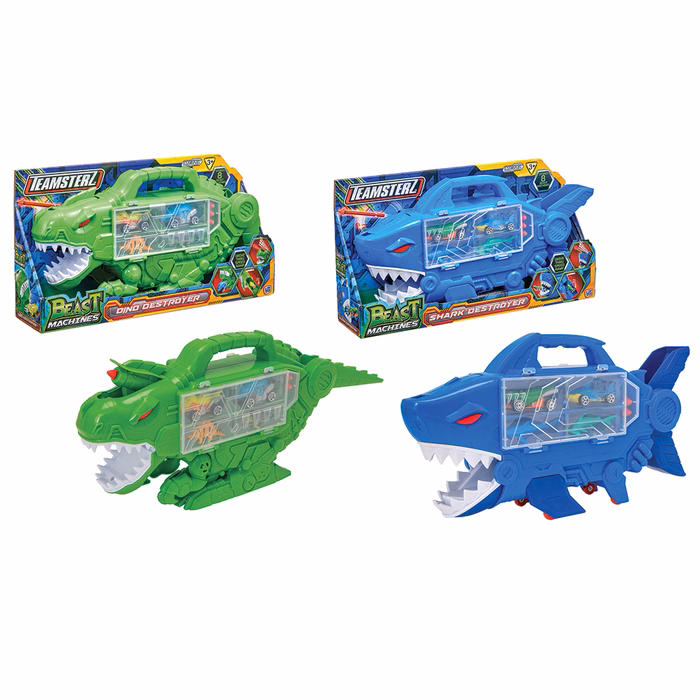Teamsterz Beast Machines Dino Destroyer & Shark Destroyer Car Case With 2 Cars & Accessories For Ages 3+