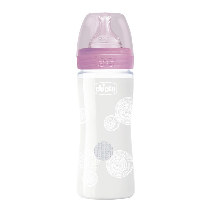 Chicco Γυάλινο Μπιμπερό Well Being Κατά των Κολικών Ροζ 240ml Για 0+ Μηνών