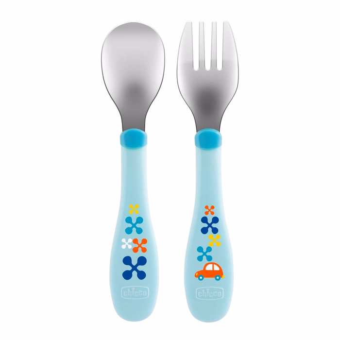 Chicco Βρεφικό Σετ Πιρούνι - Κουτάλι Μπλε Για 18+ Μηνών